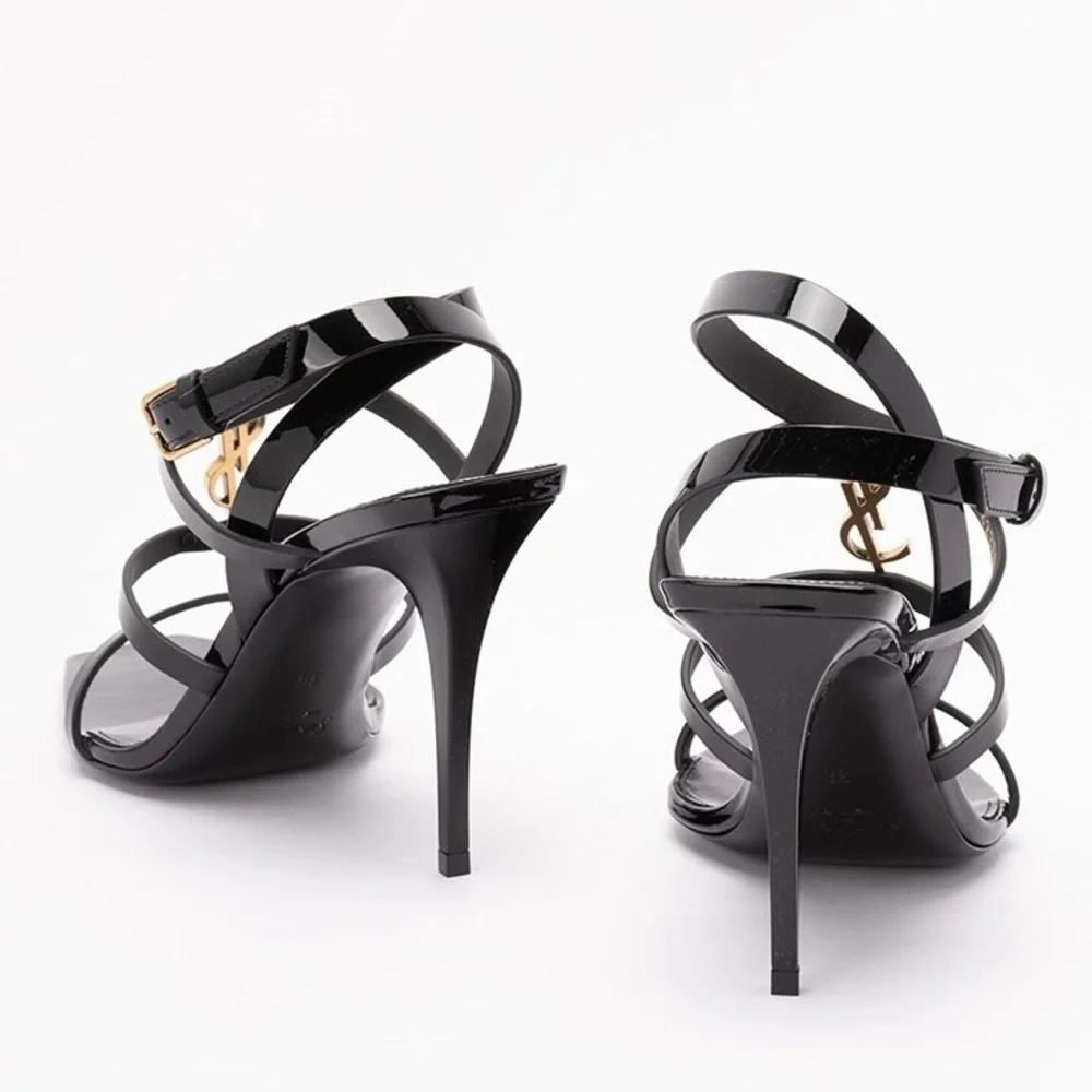 SAINT LAURENT Cassandra 90 YSL logo patent leather heels sandals - Picture 4 of 6